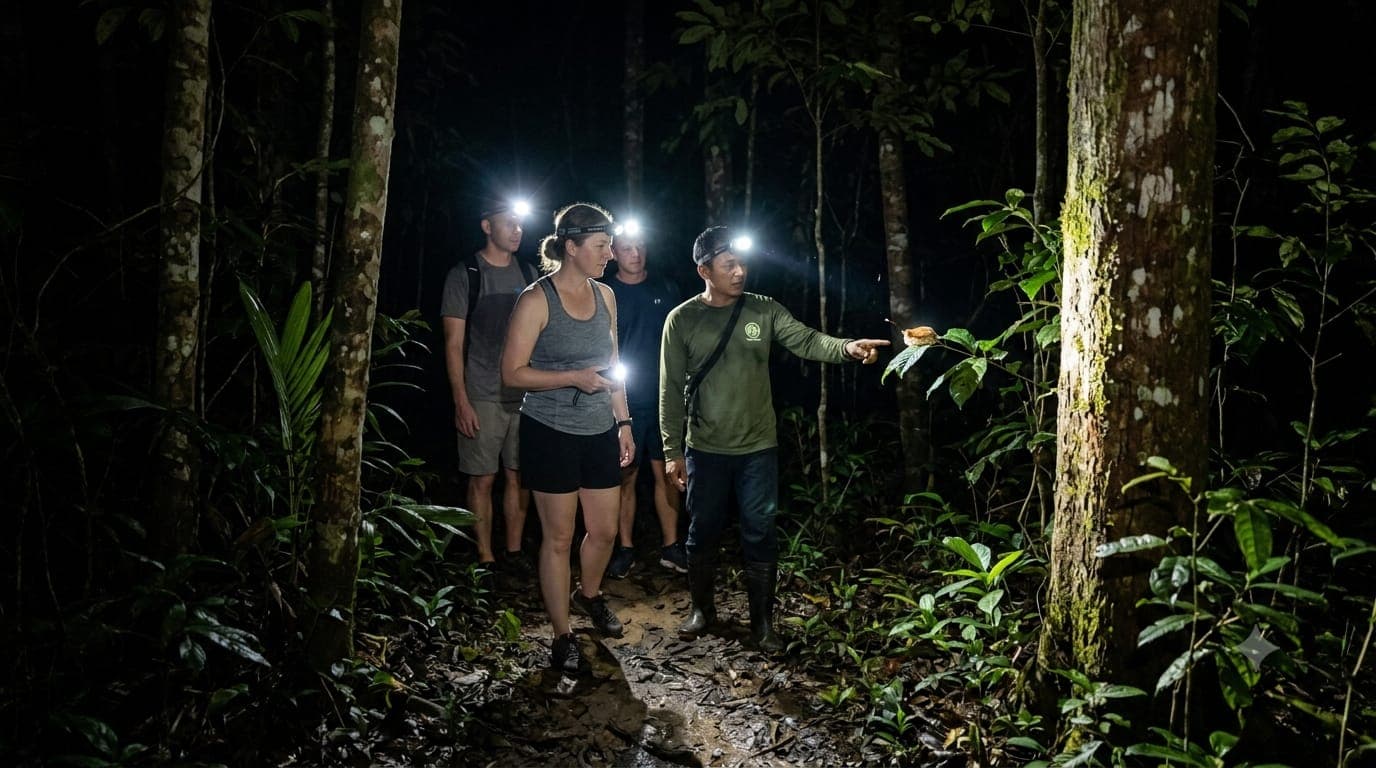 Night trek into the rainforest